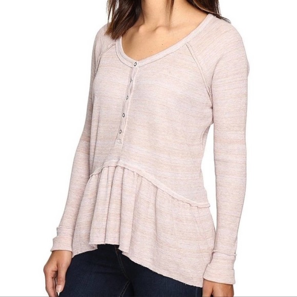 We The Free Sweaters - We the Free Free People Pink Coastline Peplum Long Sleeve Ruffle Hem Sweater Med